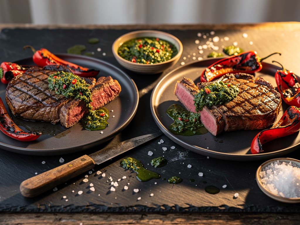 Argentijnse chimichurri steak met geroosterde paprika