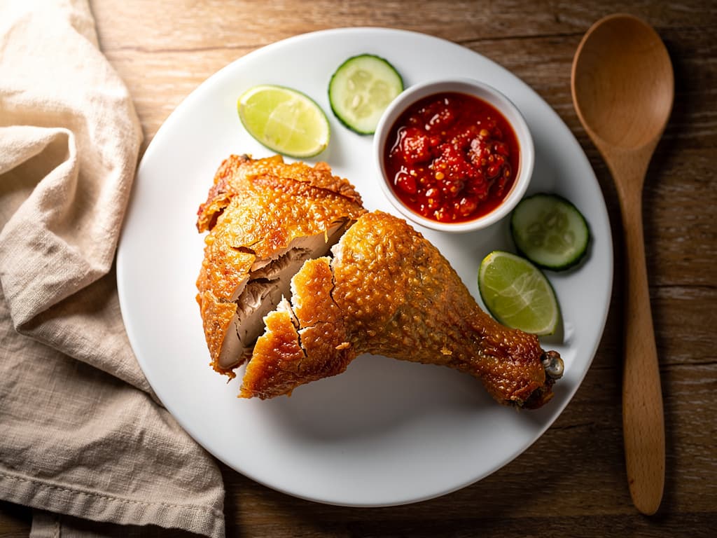 ayam penyet gefrituurde kip met sambal