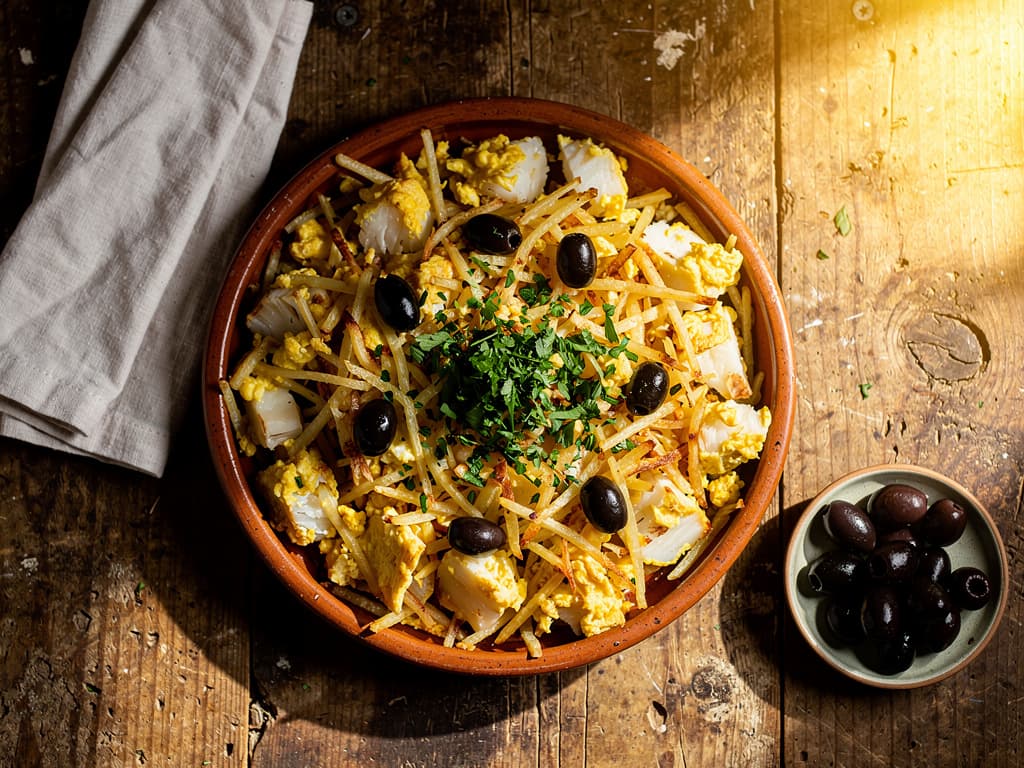 bacalhau a bras met ei aardappel olijven