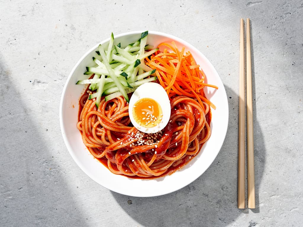 bibim guksu koude pittige noedels