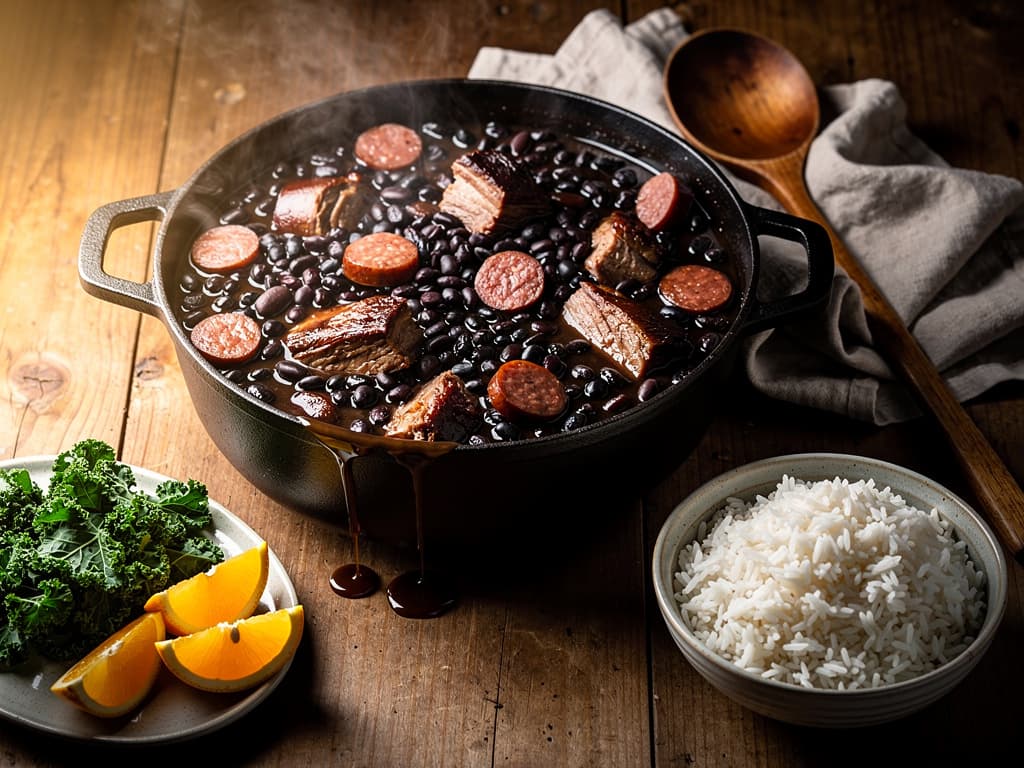braziliaanse feijoada met zwarte bonen en varken
