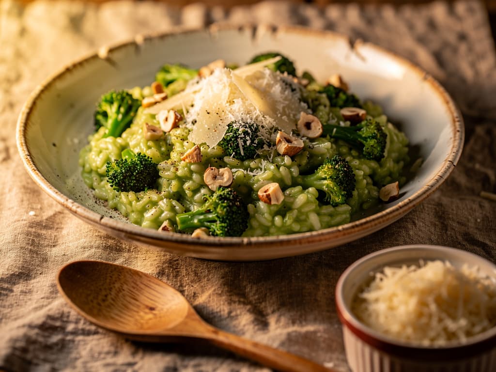 Broccoli risotto met geroosterde hazelnoten