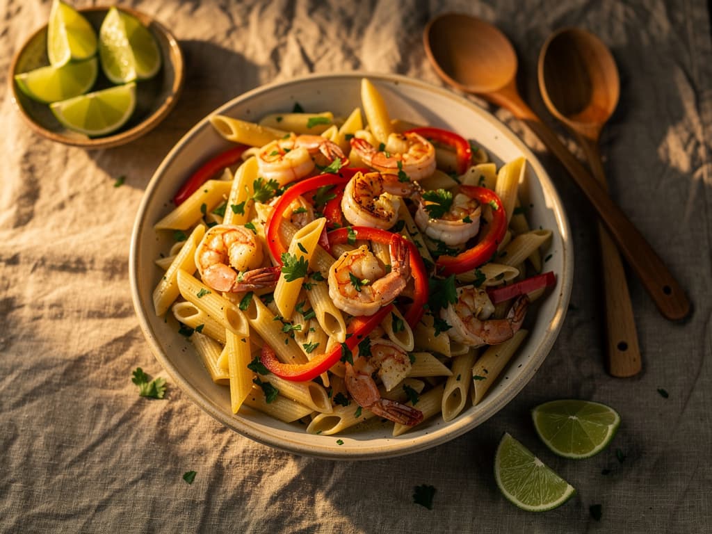 Caribische pasta met kokos en garnalen