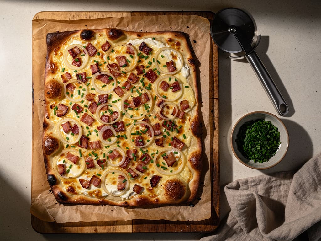 flammkuchen met spek ui en creme fraiche