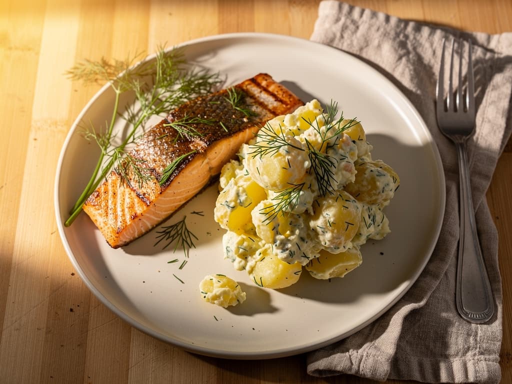 gegrilde zalm met dille aardappelsalade