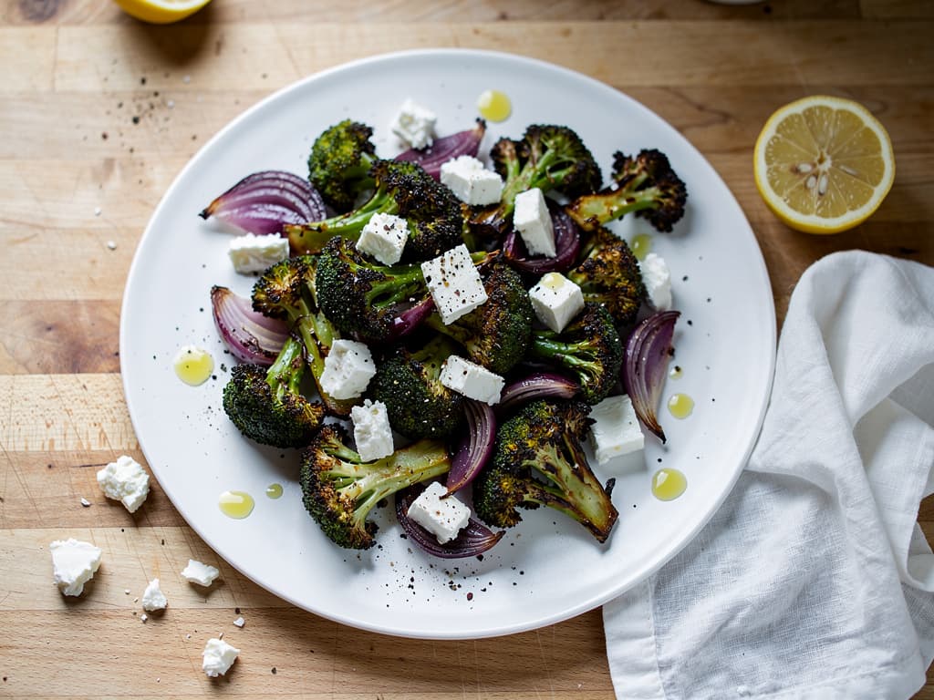 Geroosterde broccoli met rode ui en feta