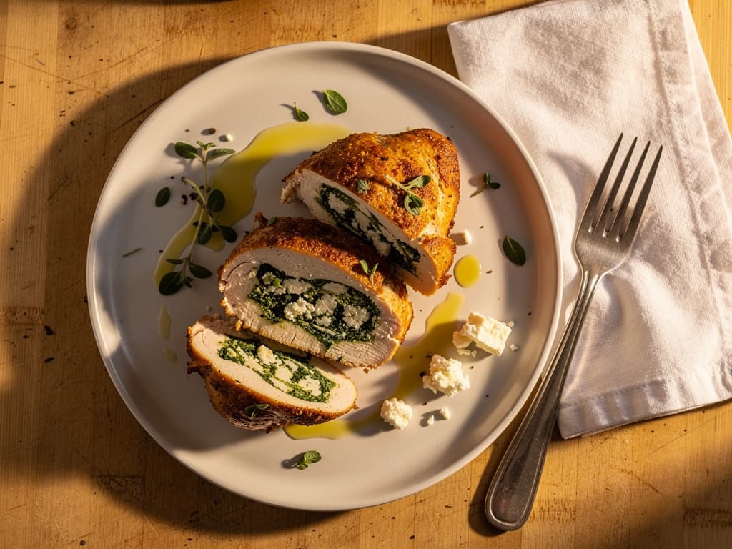 Gevulde kipfilets met spinazie en feta