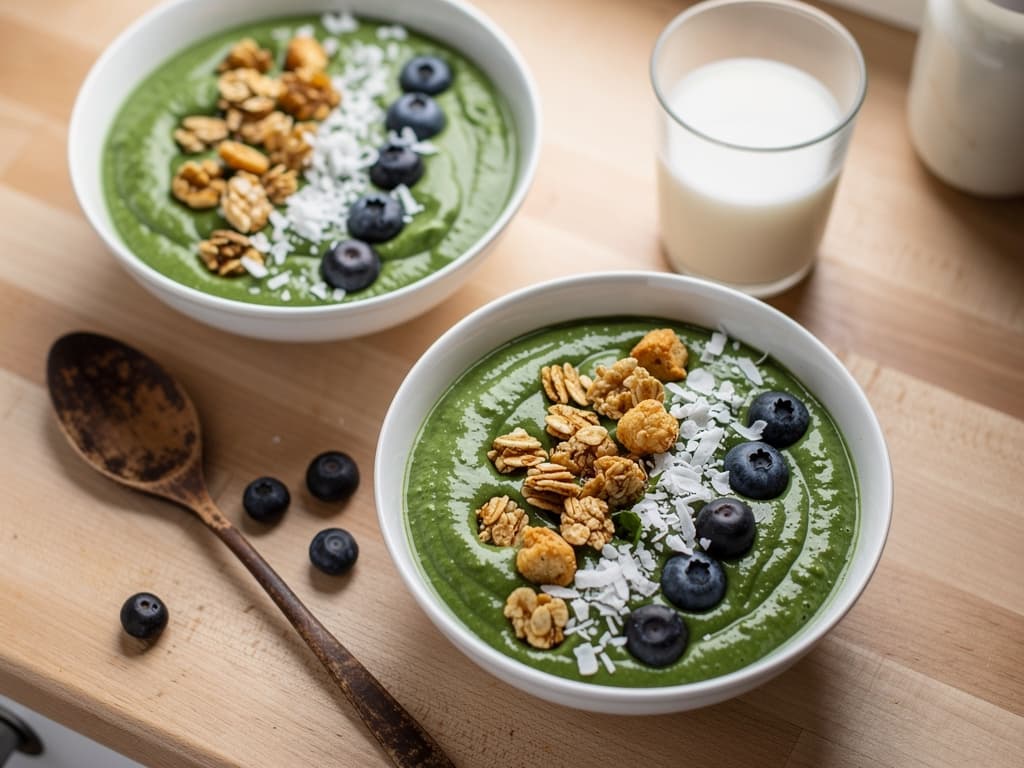 Groene smoothie bowl met crunchy granola