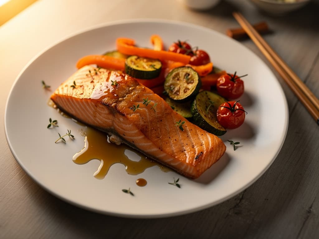 Honing knoflook zalm met geroosterde groenten