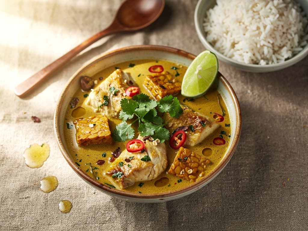 Indonesische fish curry met tempeh