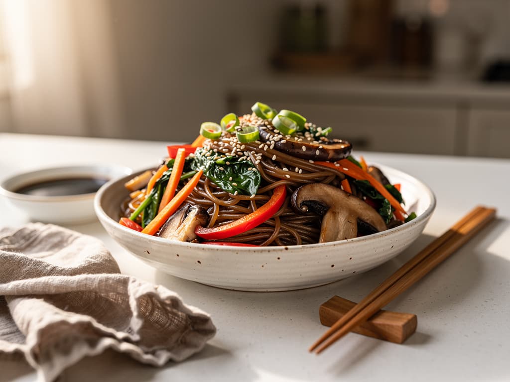 japchae koreaanse glasnoedels met groenten