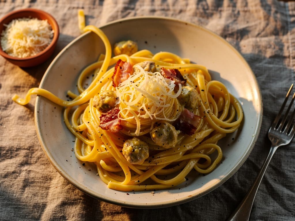 kip carbonara met spek en ei