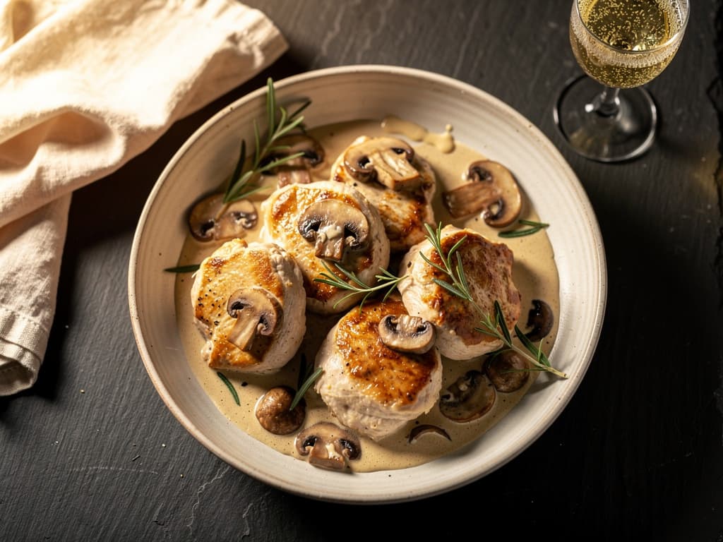 kip met champignons en room