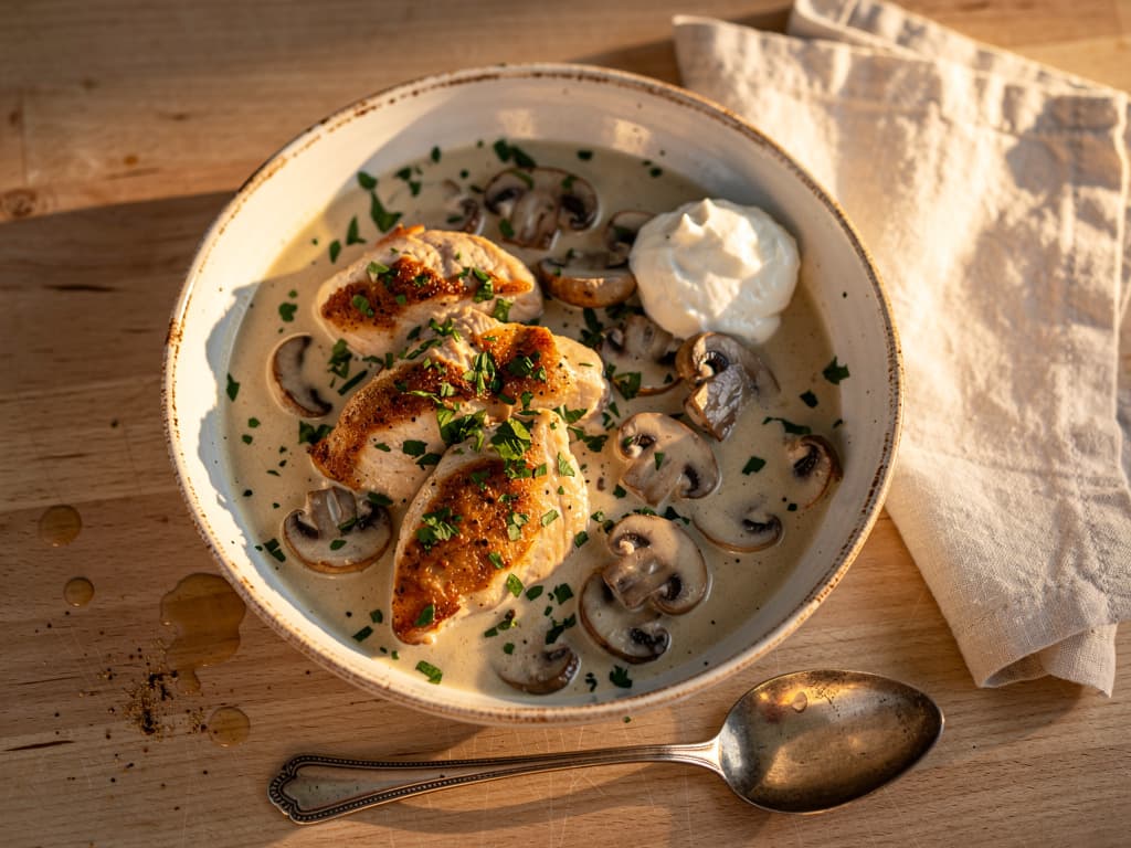 Kip stroganoff met champignons