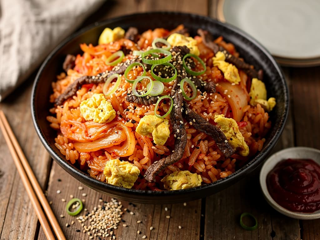 Koreaanse kimchi fried rice met rundvlees
