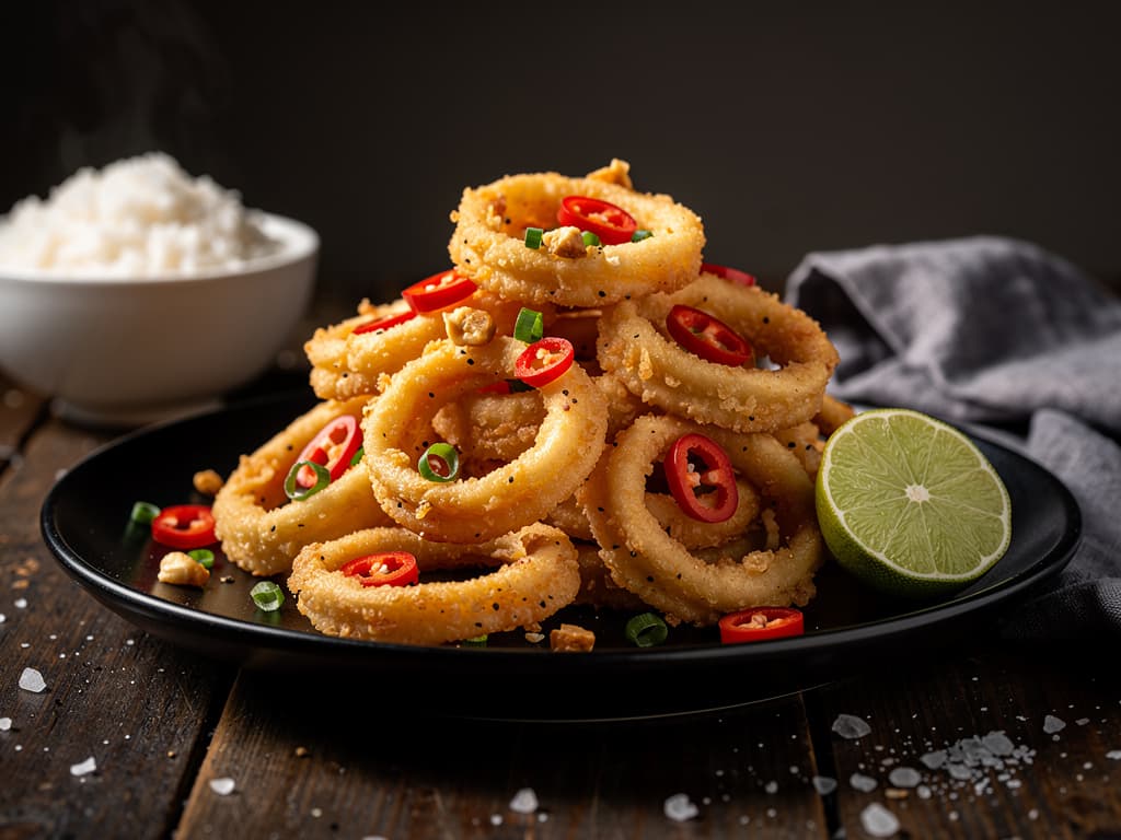 krokante inktvis met zout peper en chili