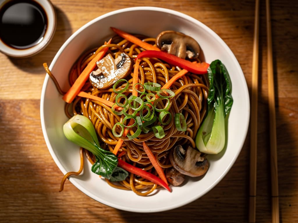 lo mein met groenten en sojasaus