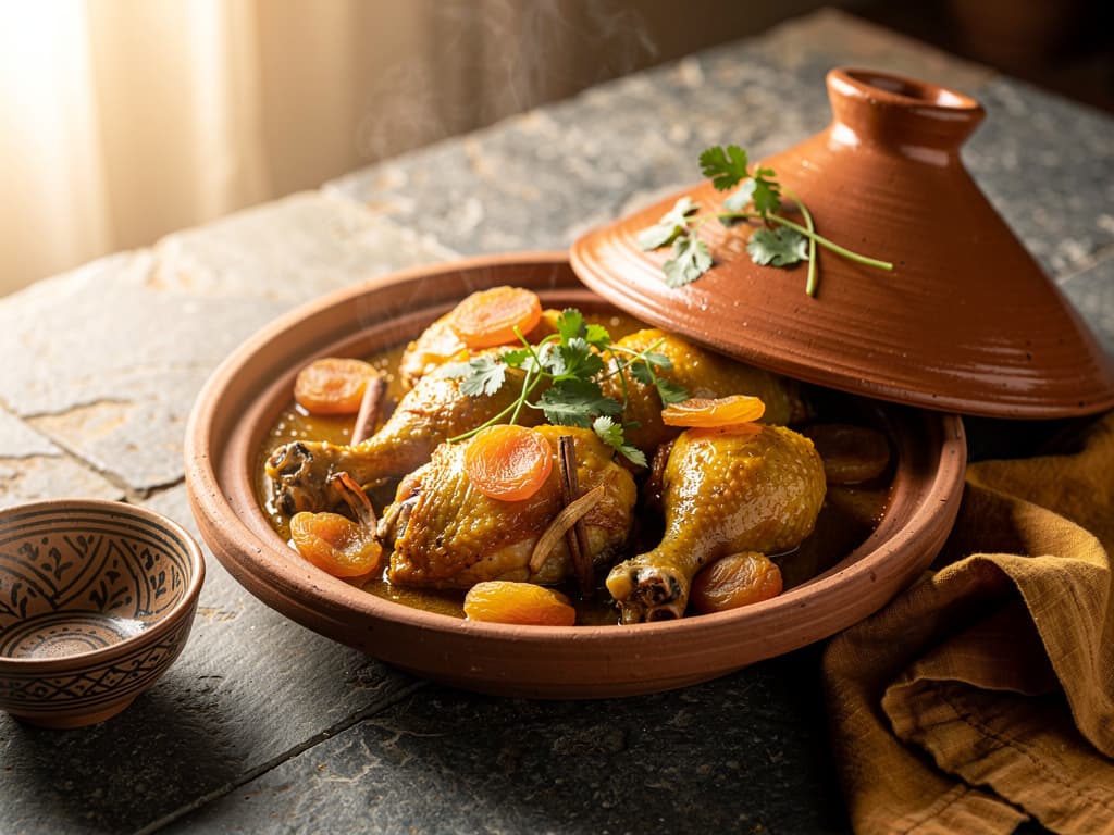 marokkaanse kip tajine met gedroogde vruchten