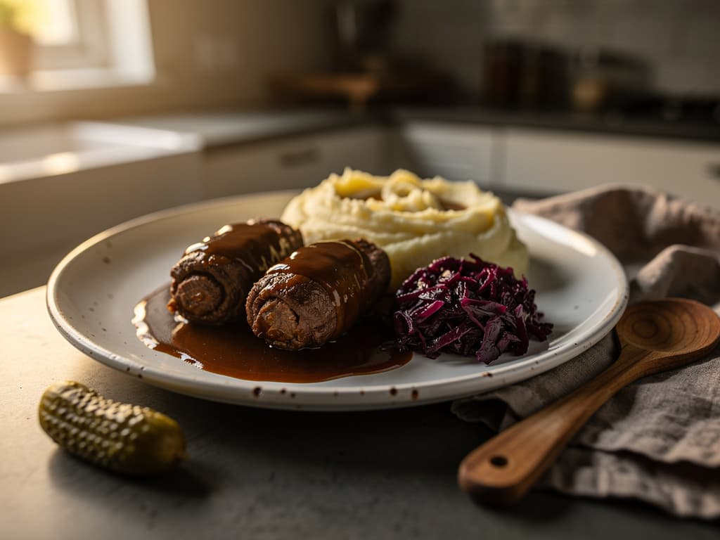 rinderrouladen met mosterd spek en augurk