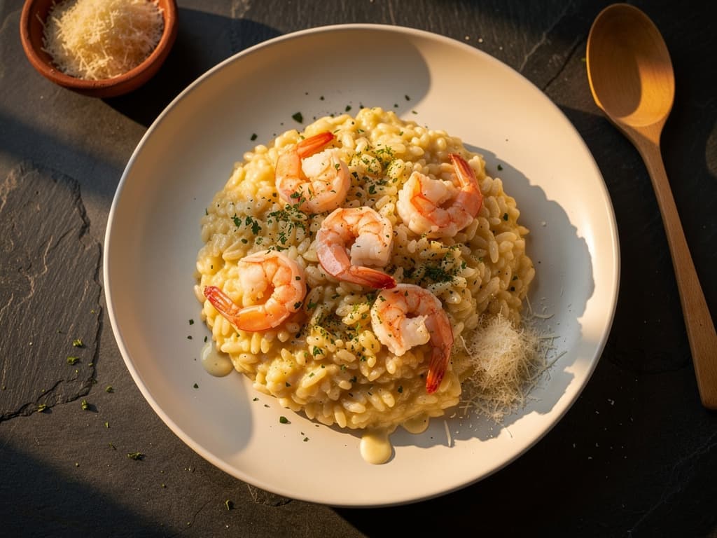 romige garnalen risotto
