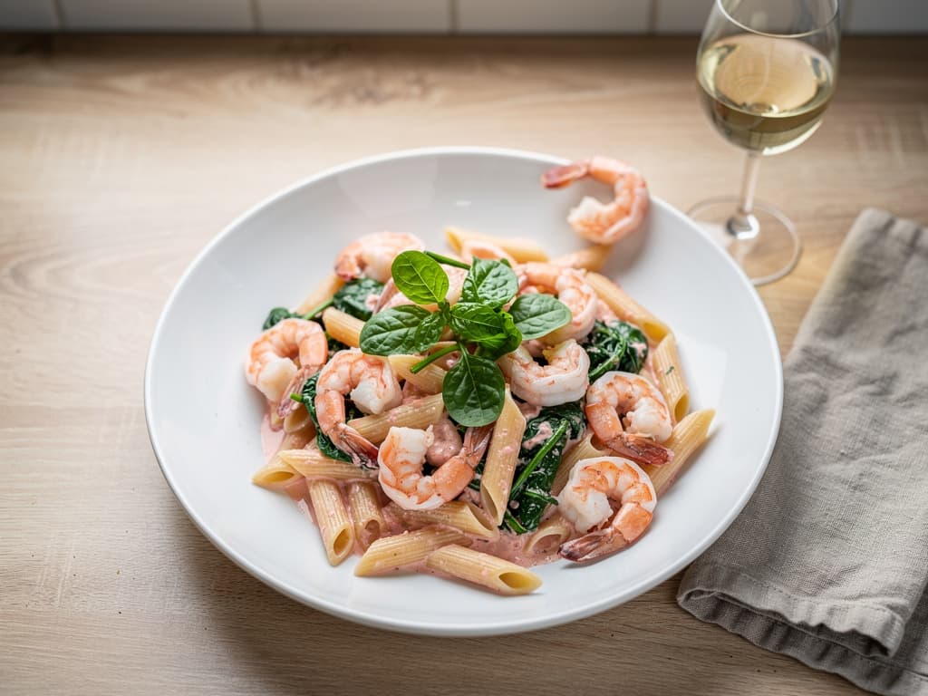 romige garnalen spinazie pasta