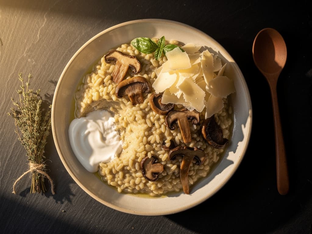 romige paddenstoel risotto met parmezaan