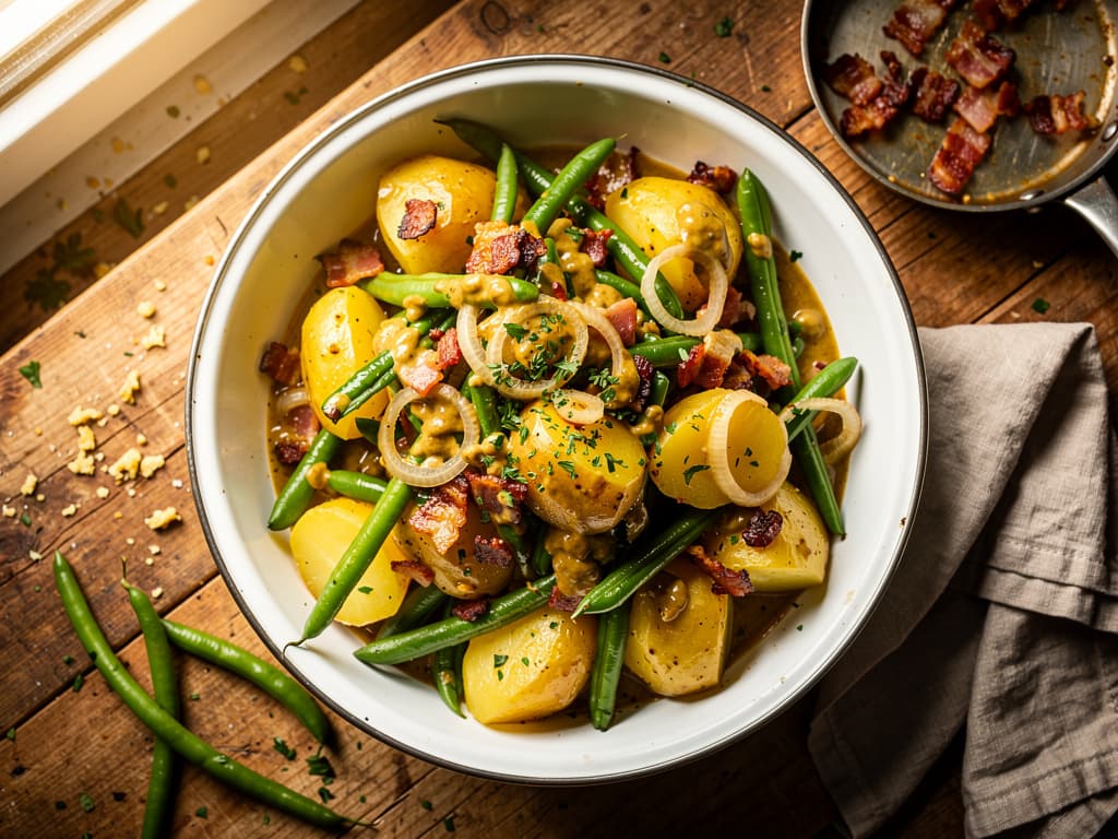 salade liegeoise met sperziebonen aardappel en spek