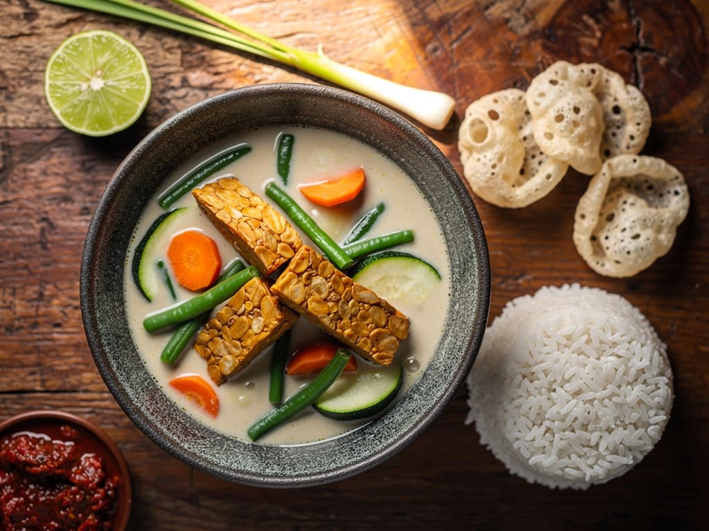 sayur lodeh met kokosmelk en tempeh