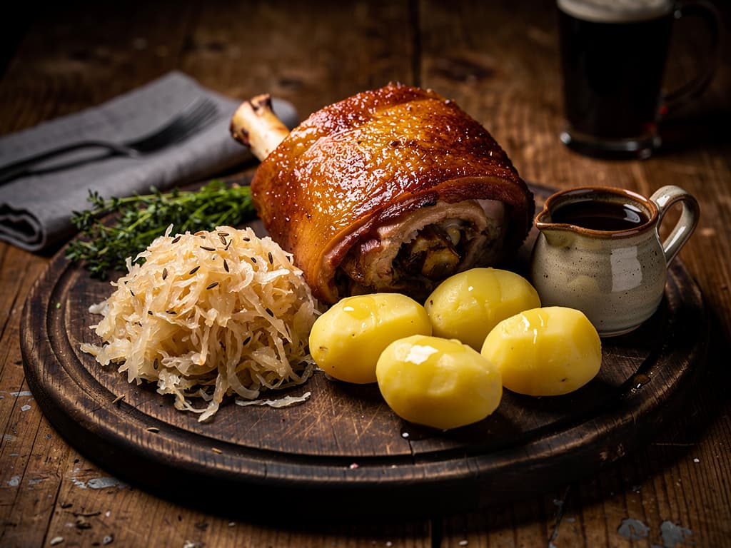 schweinshaxe met krokante korst en bierjus