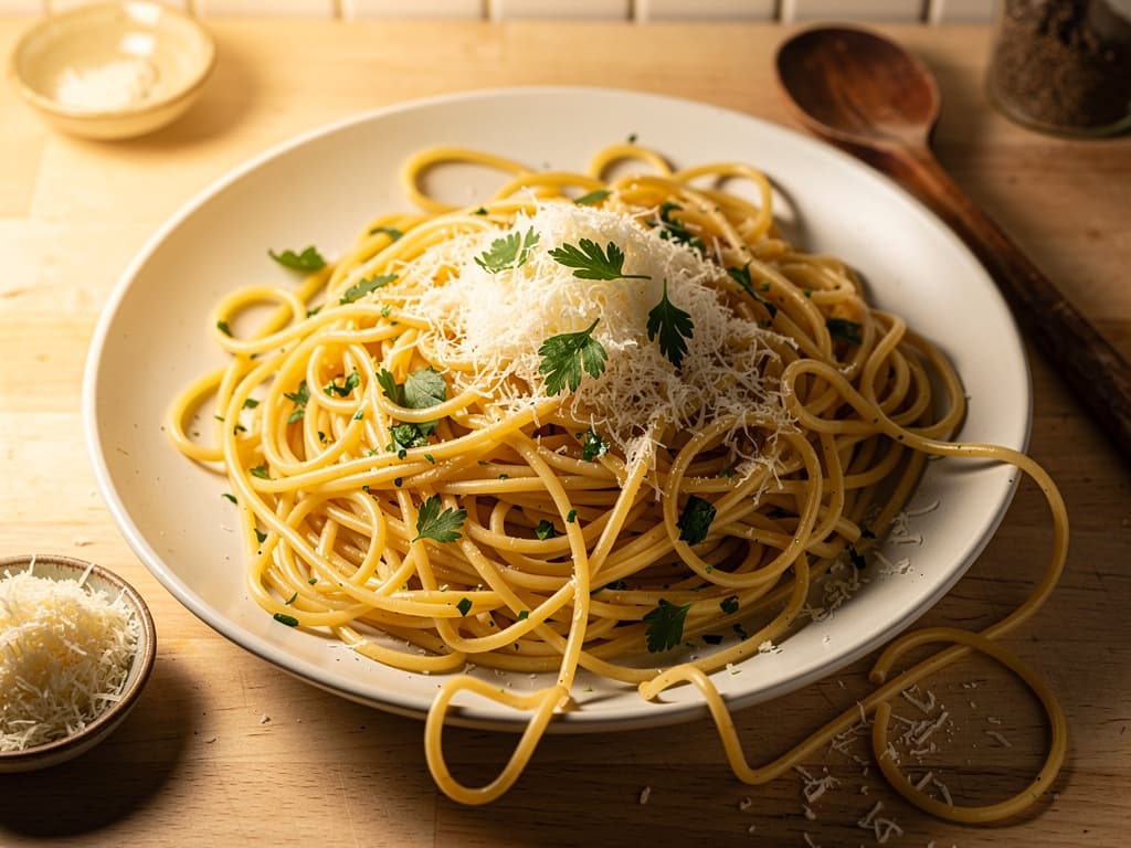 Snelle pasta met knoflook en parmezaan