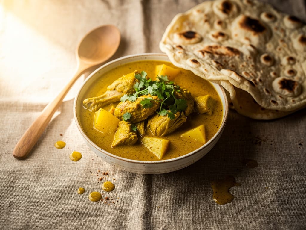 Surinaamse kipkerrie met roti