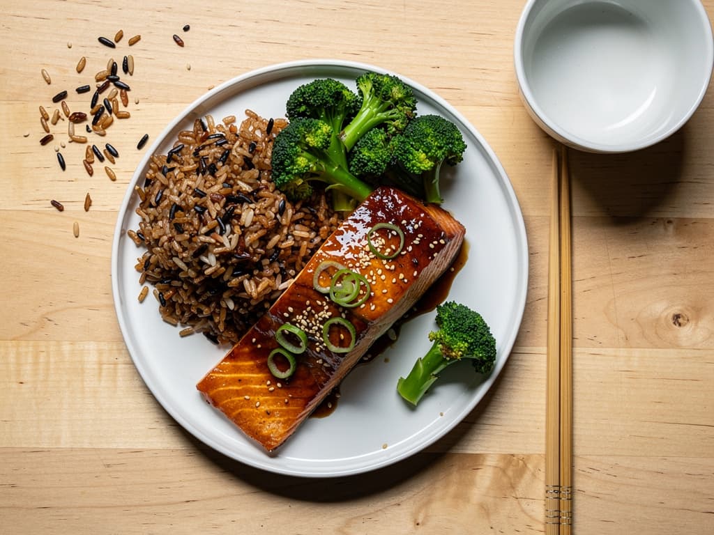 Teriyaki zalm met sesam broccoli en wilde rijst