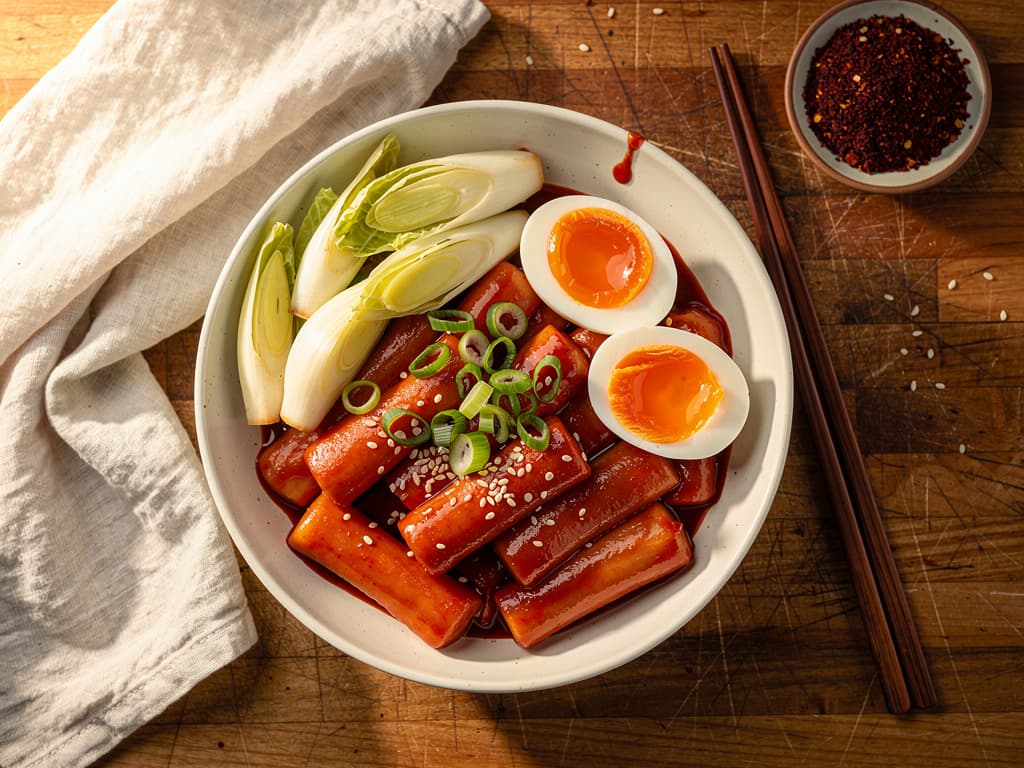 tteokbokki met gochujang en gekookt ei