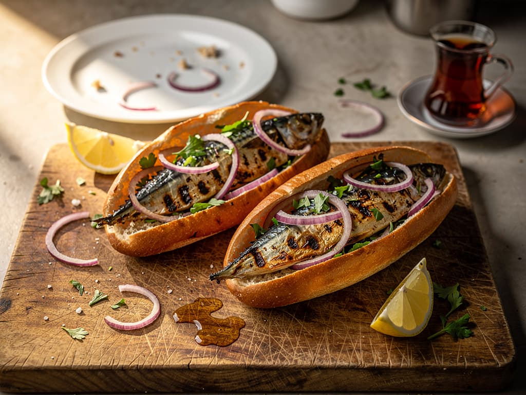 Turkse balık ekmek met gegrilde makreel