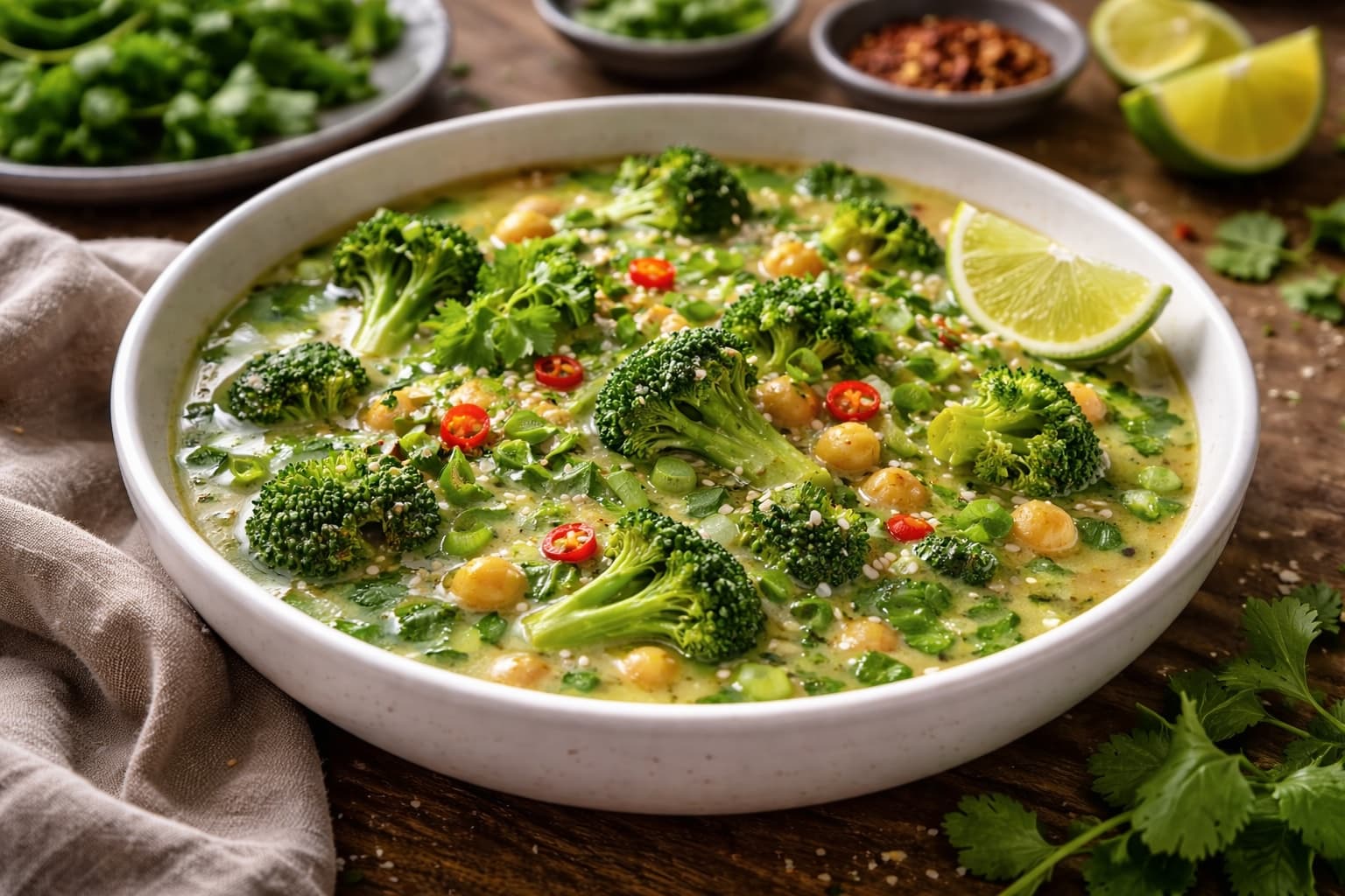 Vietnamese broccolisoep met kikererwten