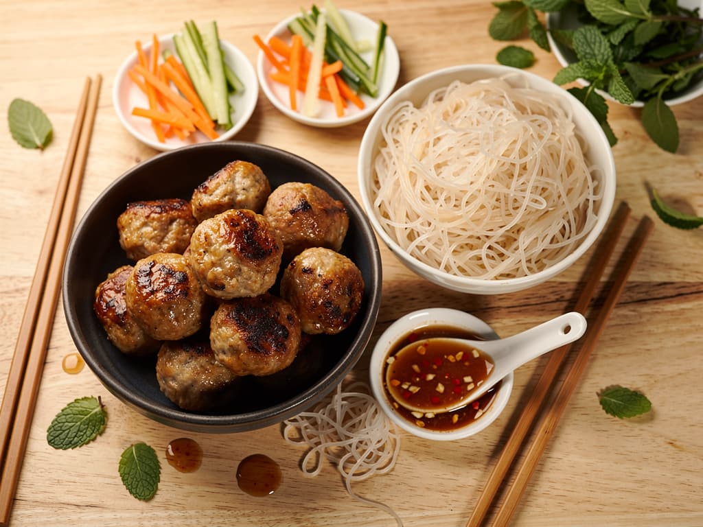 Vietnamese bun cha met rijstnoedels