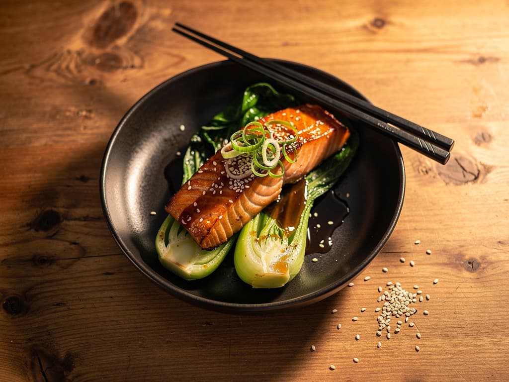 zalm teriyaki met sesam en pak choi